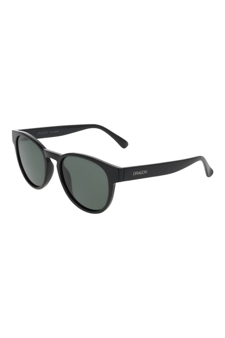 53mm Round Sunglasses, Alternate, color, SHINY BLACK/ GREEN