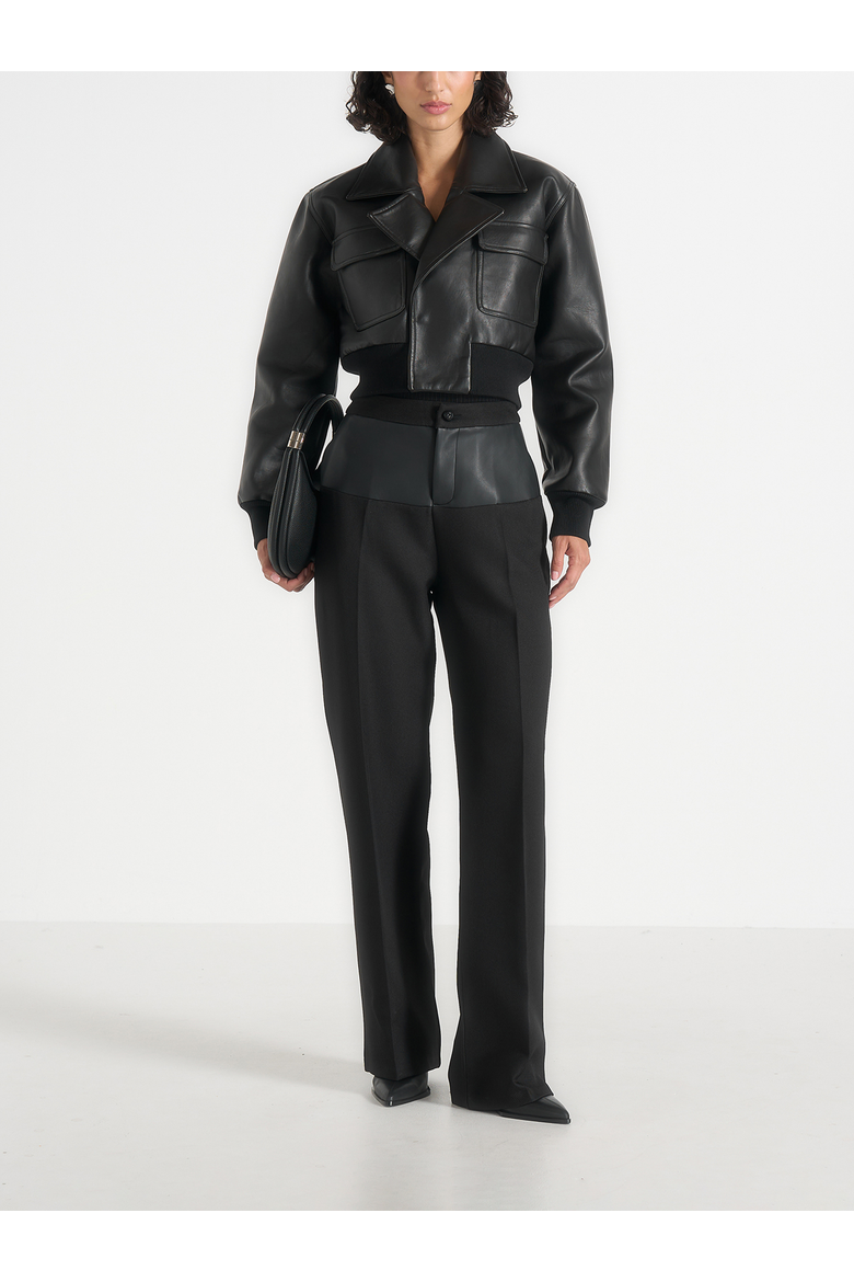 Cosette Vintage Leather Lapel Bomber Jacket, Alternate, color, Black
