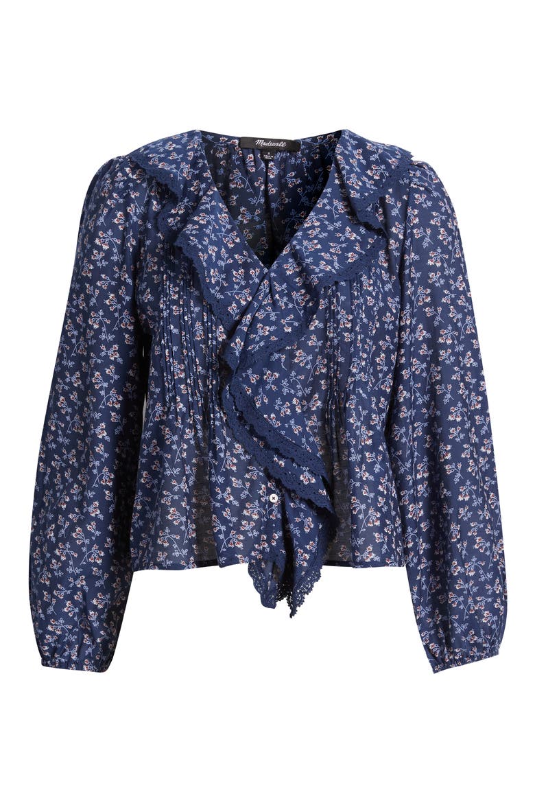 Lace Insert Ruffle Pintuck Long Sleeve Top, Alternate, color, DITSY BOUQUET FLORAL