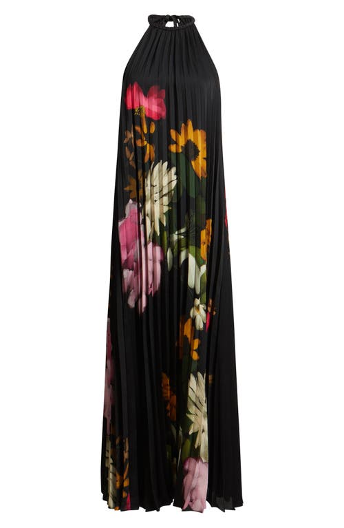 Kobi Halperin Leona Placed Floral Pleated Maxi Dress In Black