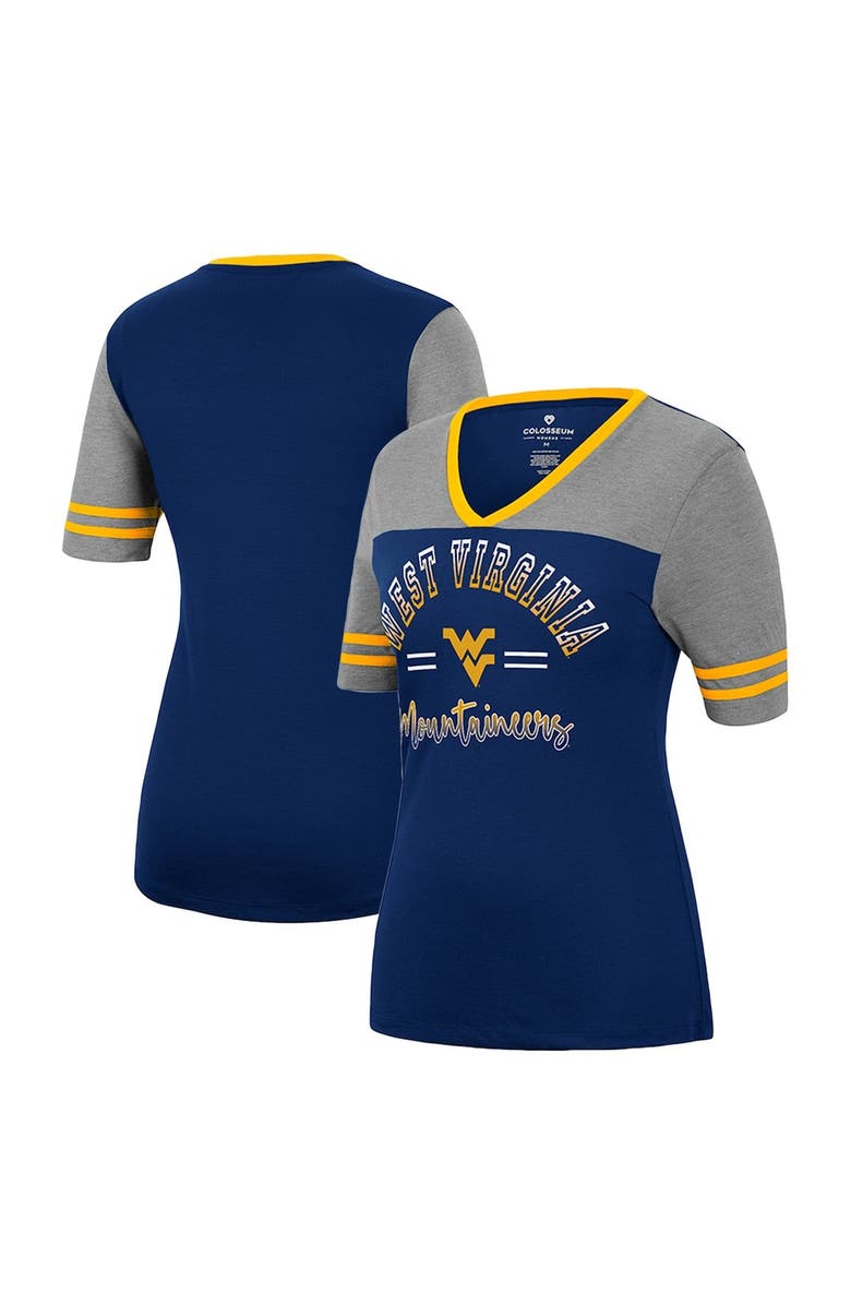 COLOSSEUM Women's Colosseum Navy/Heathered Gray West Virginia Mountaineers There You Are V-Neck T-Shirt, Main, color,