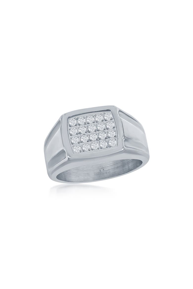 Men's Cubic Zirconia Pavé Signet Ring, Main, color, SILVER