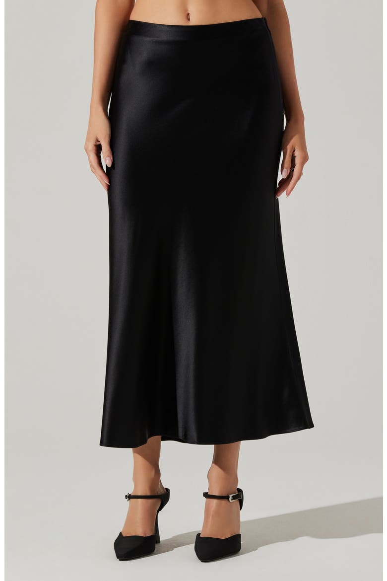 Windey Satin Midi Skirt, Main, color, BLACK