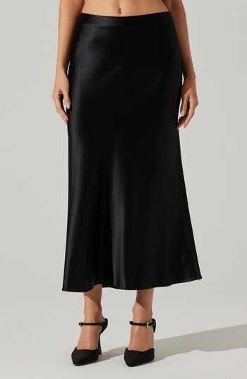 Astr The Label Windey Satin Midi Skirt In Black