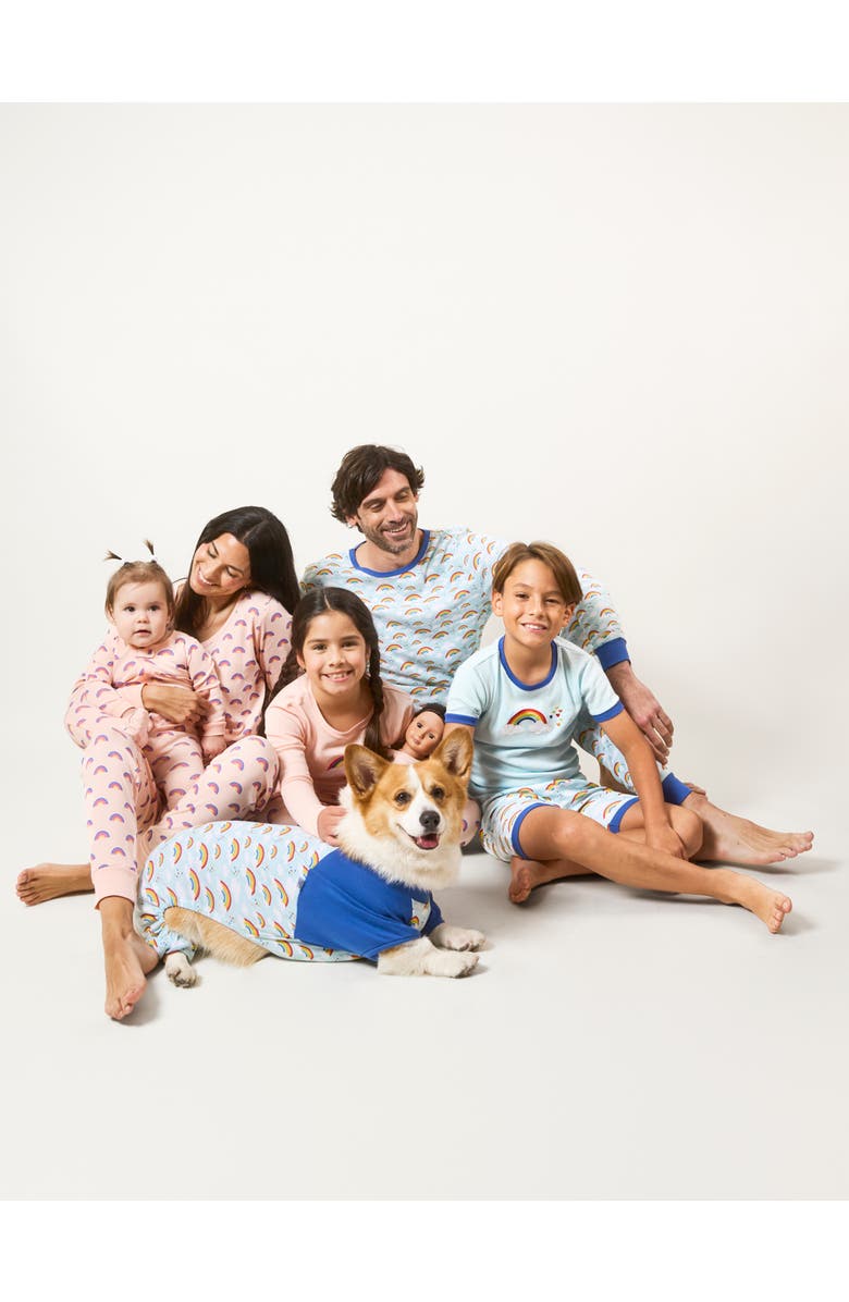 Leveret Kids Footed Printed Cotton Matching Family Pajamas, Coordinated Prints, Alternate, color, Blue Rainbow