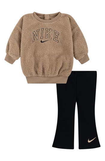Nike Embroidered Sweatshirt & Flare Pants Set In Black