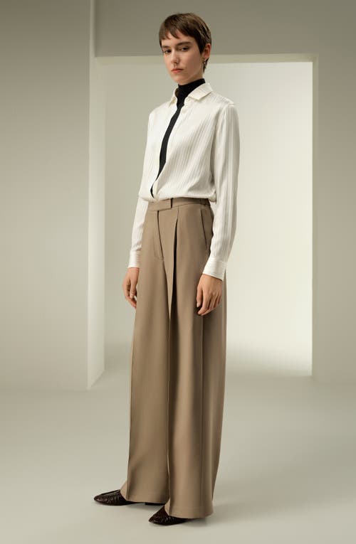 Lilysilk Silk-wool Pleated Wide-leg Trousers In Brown