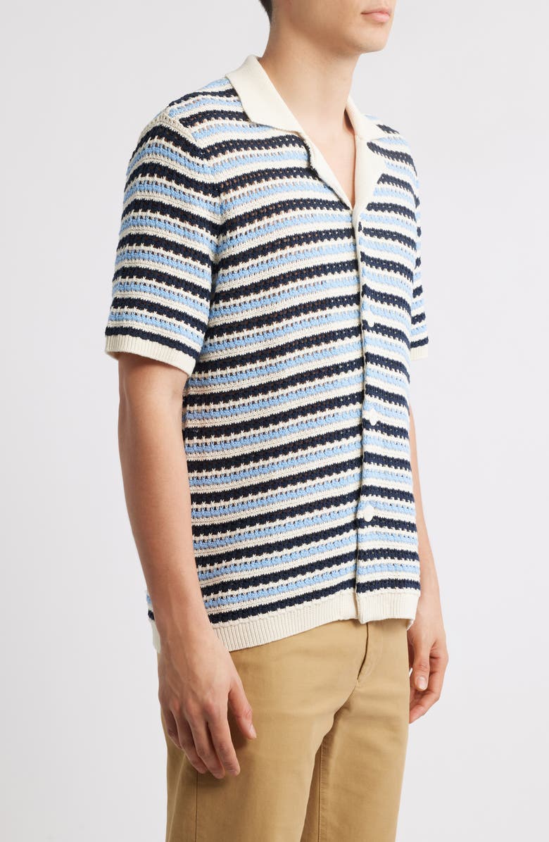 NN07 Henry 6636 Stripe Short Sleeve Organic Cotton Cardigan, Alternate, color, Navy Stripe