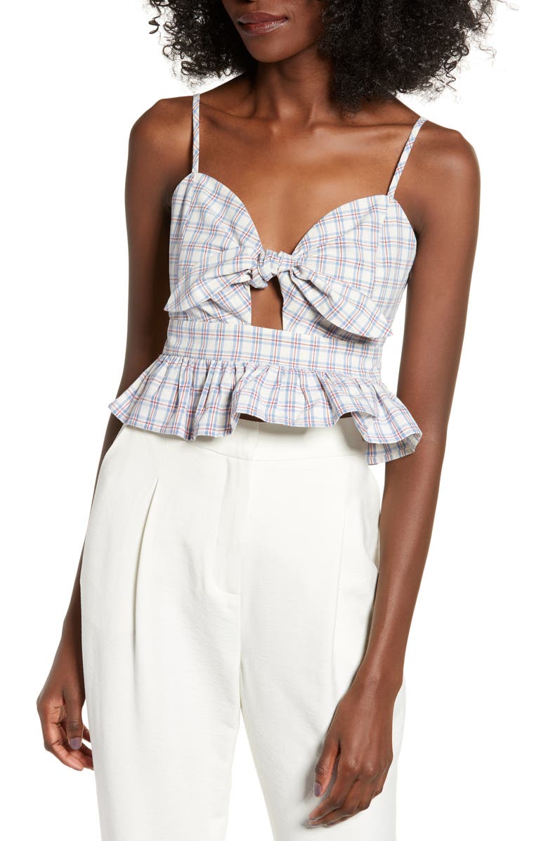English Factory Plaid Tie Front Crop Top, Main, color, 