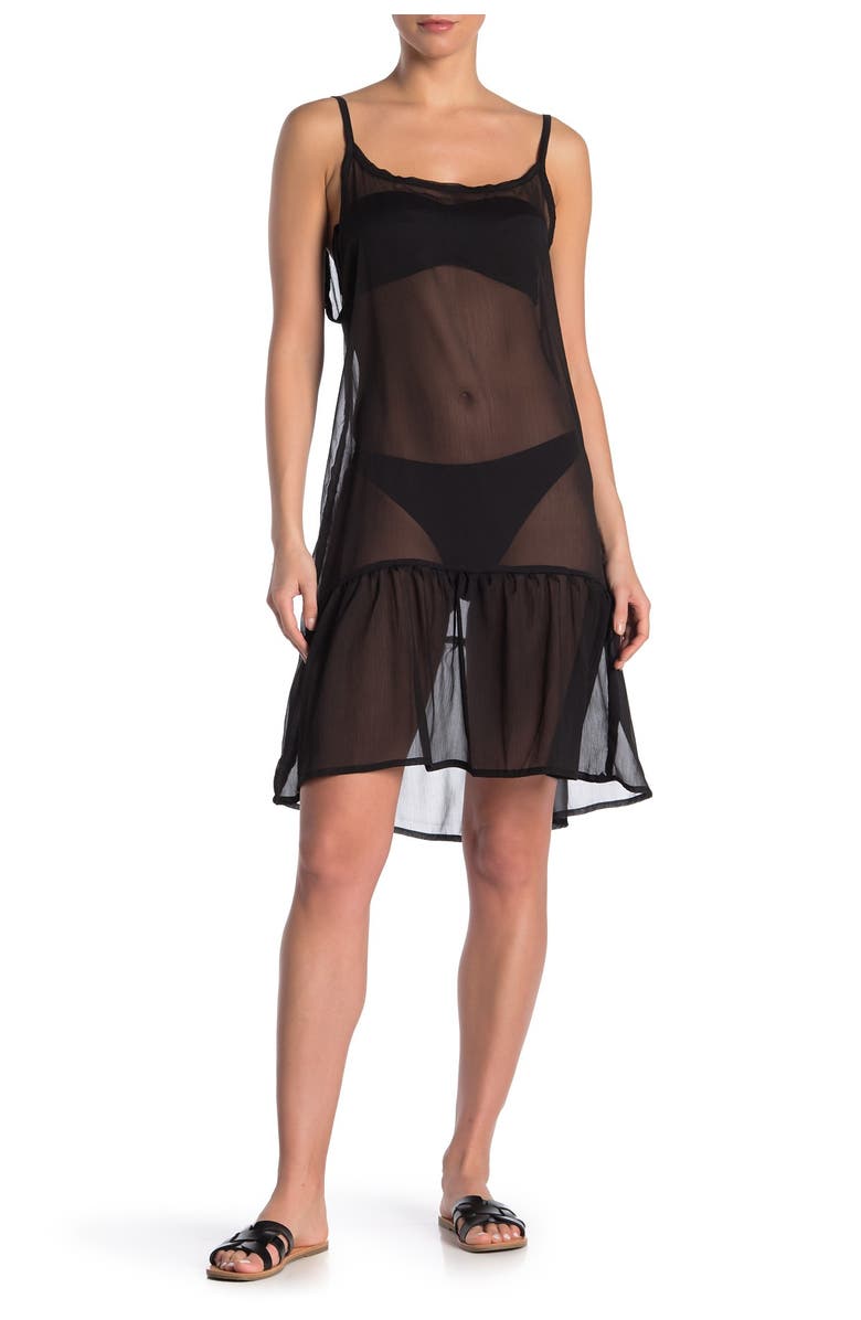 RACHEL Rachel Roy Sheer Flounce Hem Cover-Up Dress, Main, color,