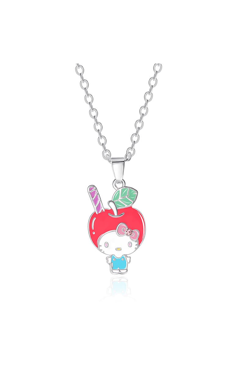 Hello Kitty Enamel and Pink Cyrstal Café 3D Apple Head Pendant, Main, color, Silver