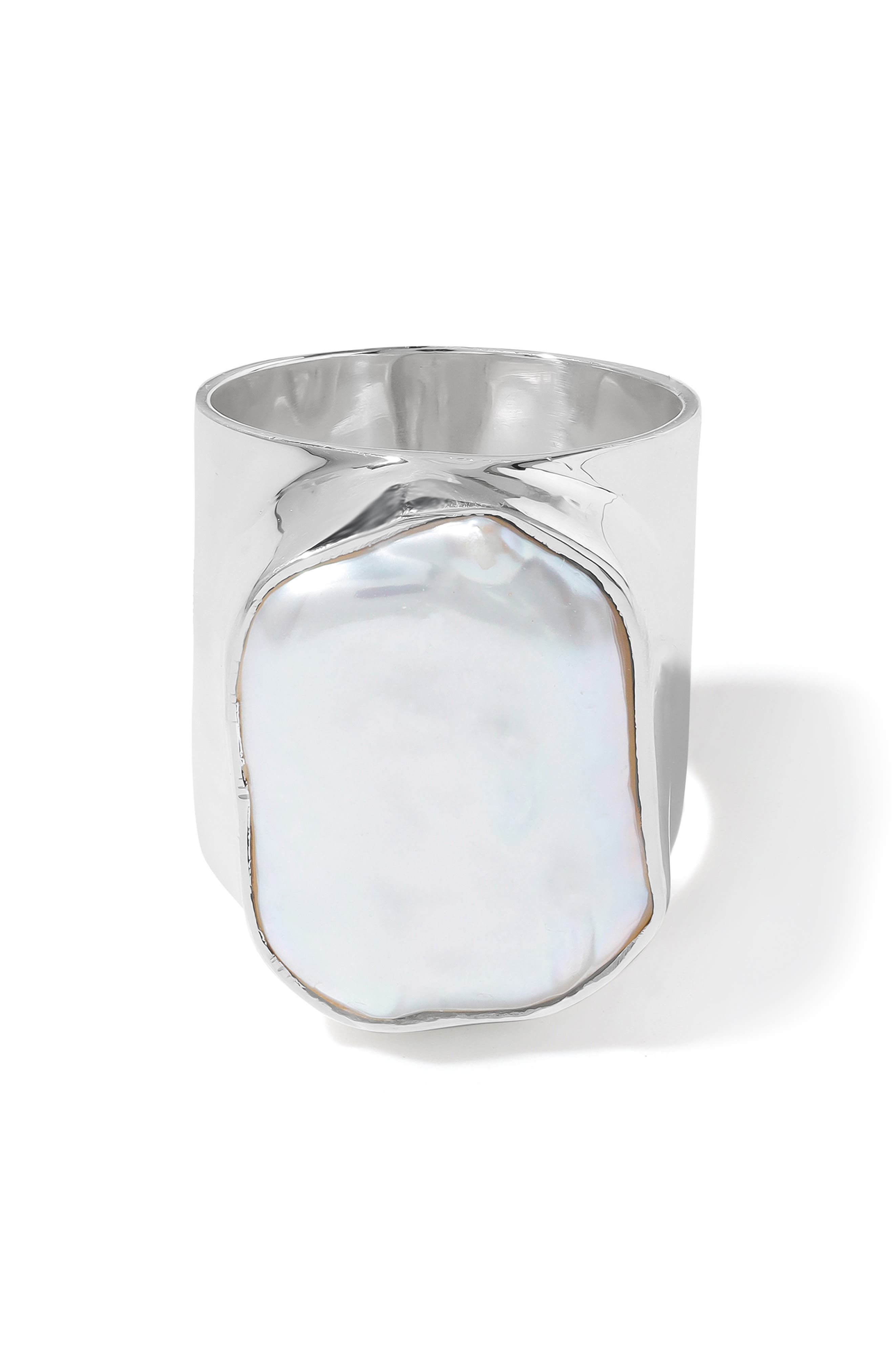 Cultured Pearl Silvertone Statement Ring