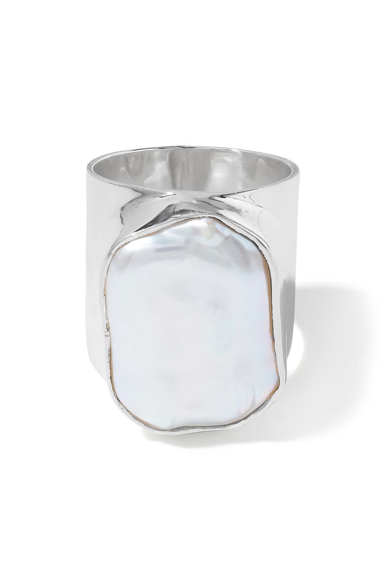 Cultured Pearl Silvertone Statement Ring, Main, color, WHITE