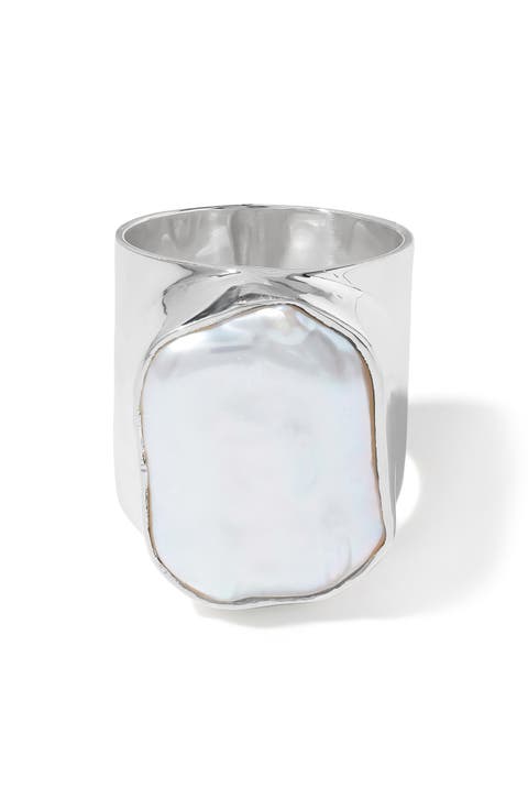 Cultured Pearl Silvertone Statement Ring