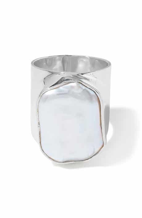 Cultured Pearl Silvertone Statement Ring