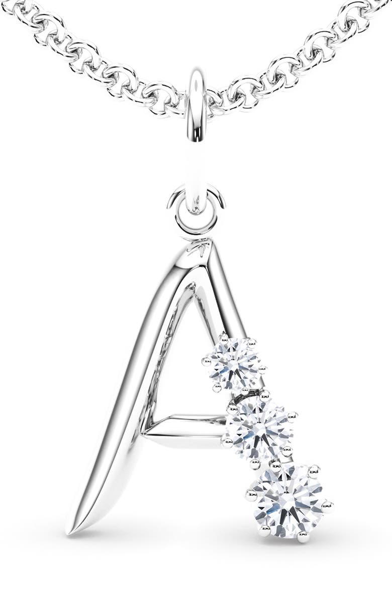 HauteCarat Graduated Lab Created Diamond Initial Letter Pendant Necklace, Alternate, color, A - 18K White Gold