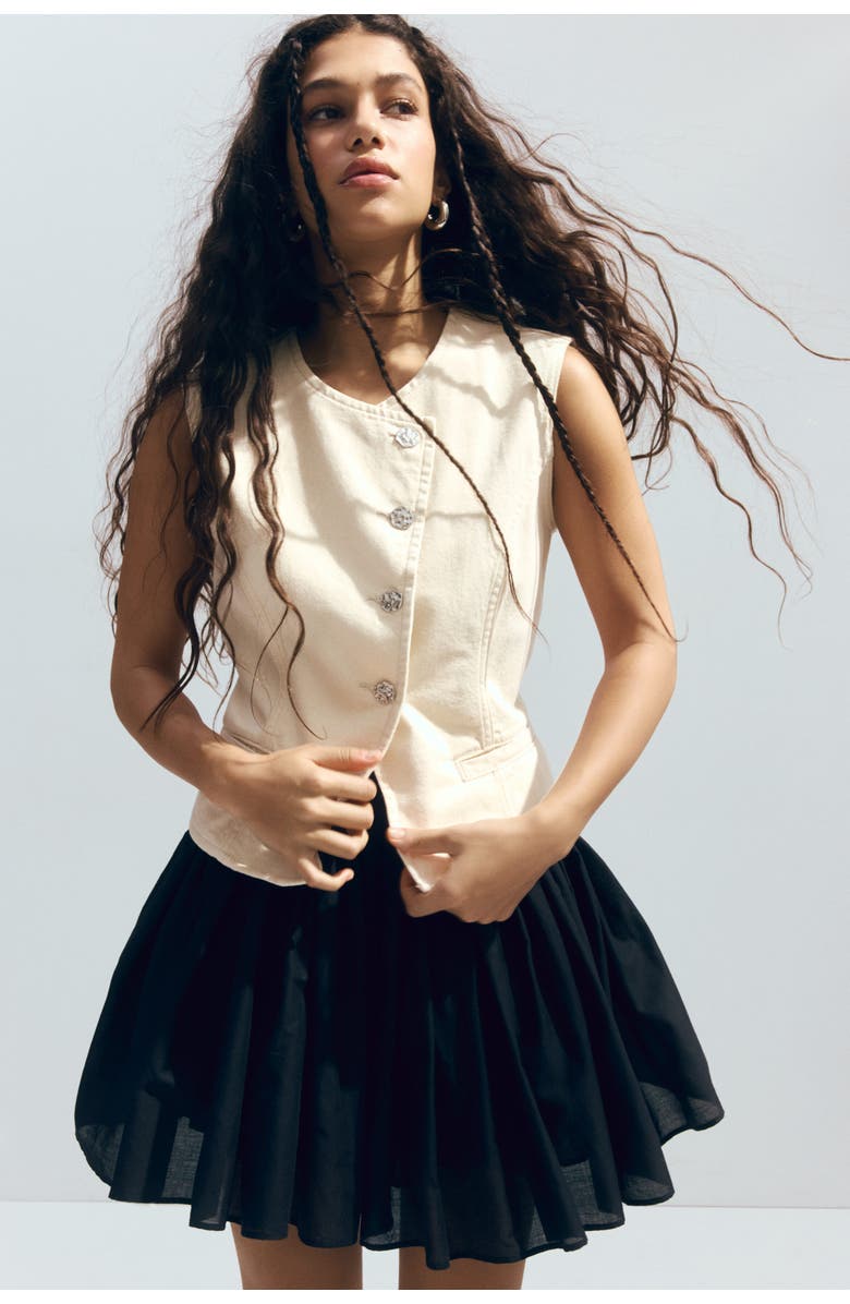 H&M Hammered-button Twill Waistcoat, Alternate, color, Cream