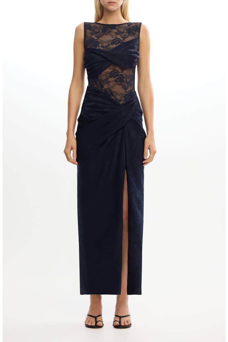 Nida Sleeveless Stretch Lace Gown, Main, color, SAPPHIRE