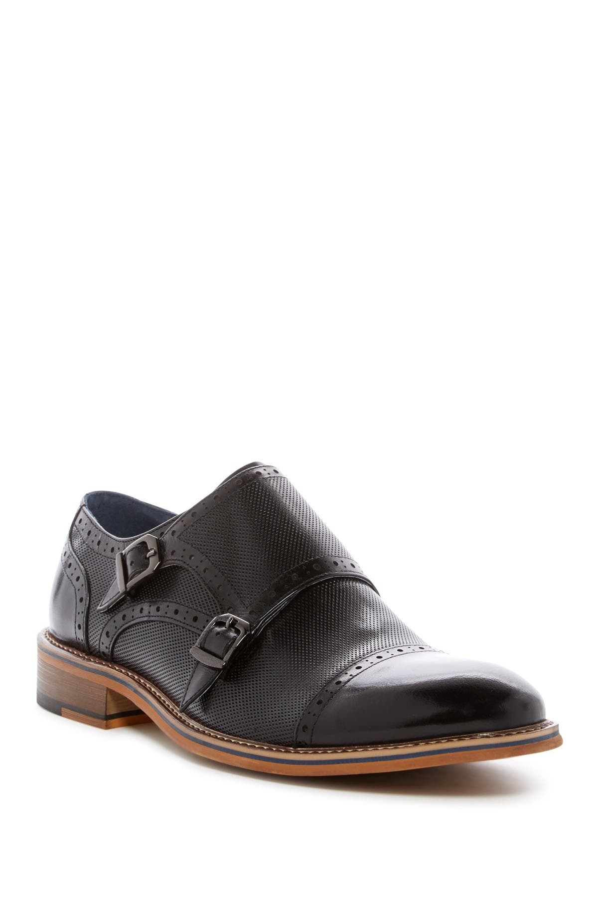 Zorba Double Monk Strap Leather Shoe, Main, color, BLACK