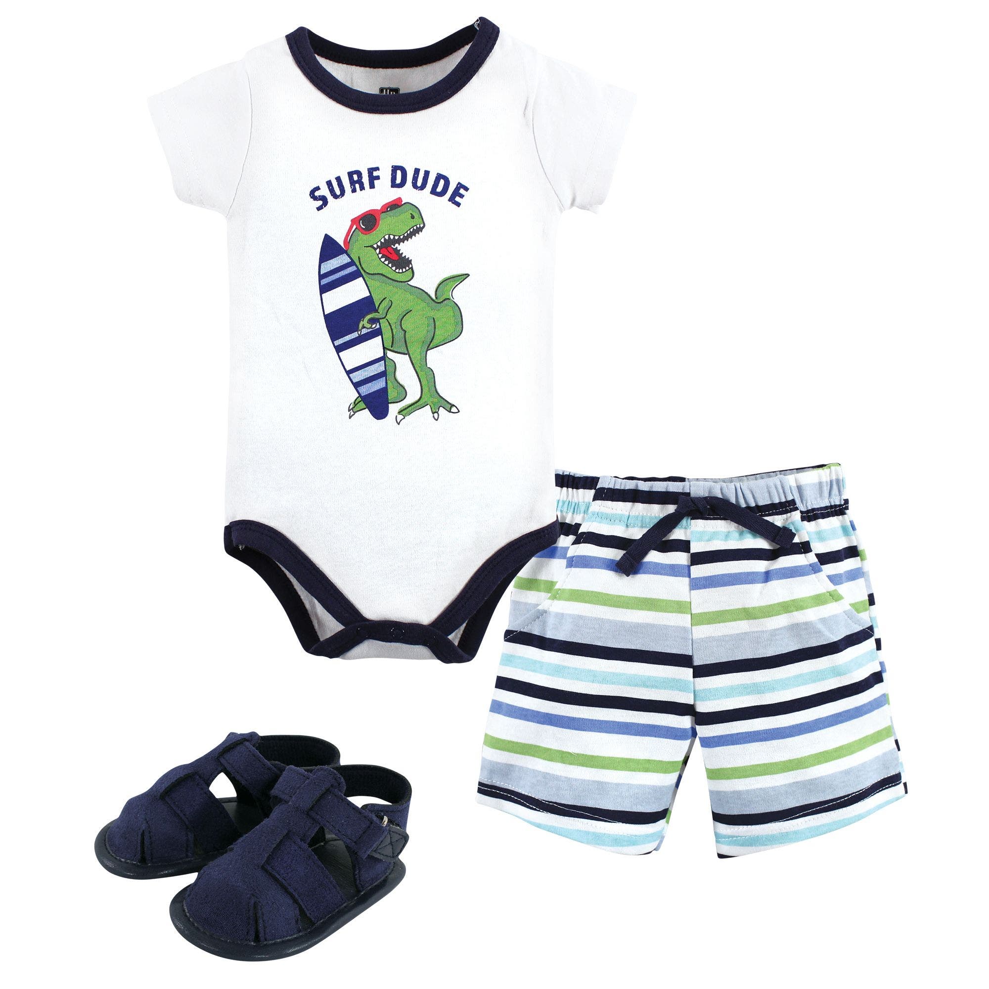 Hudson Baby Little Gent's Soft Cotton Bodysuit, Shorts & Footwear 3pk In Blue