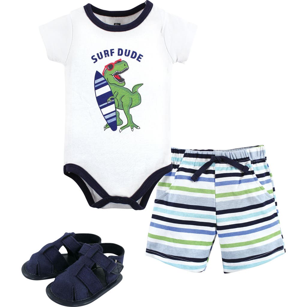 Hudson Baby Little Gent's Soft Cotton Bodysuit, Shorts & Footwear 3pk In Blue