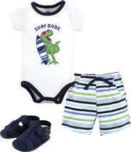 Hudson Baby Little Gent's Soft Cotton Bodysuit, Shorts & Footwear 3Pk