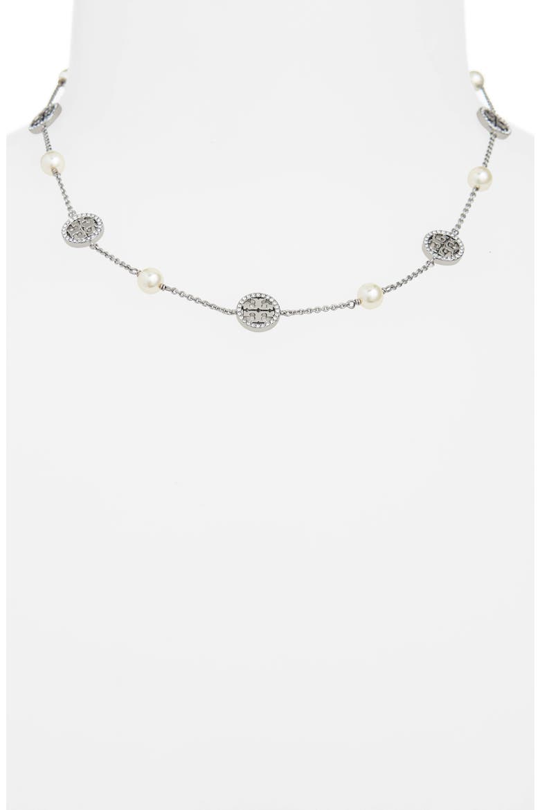 Crystal & Imitation Pearl Necklace, Alternate, color, TORY SILVER/ CRYSTAL/ PEARL