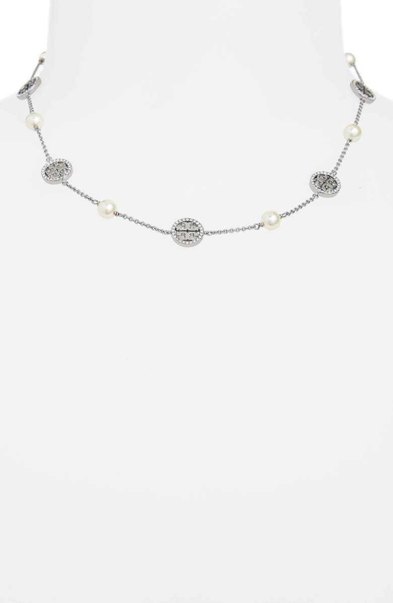 Tory Burch Crystal & Imitation Pearl Necklace, Alternate, color, 