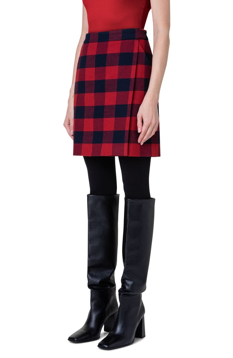 Akris punto Buffalo Plaid Wool & Cotton Wrap Skirt, Alternate, color, 