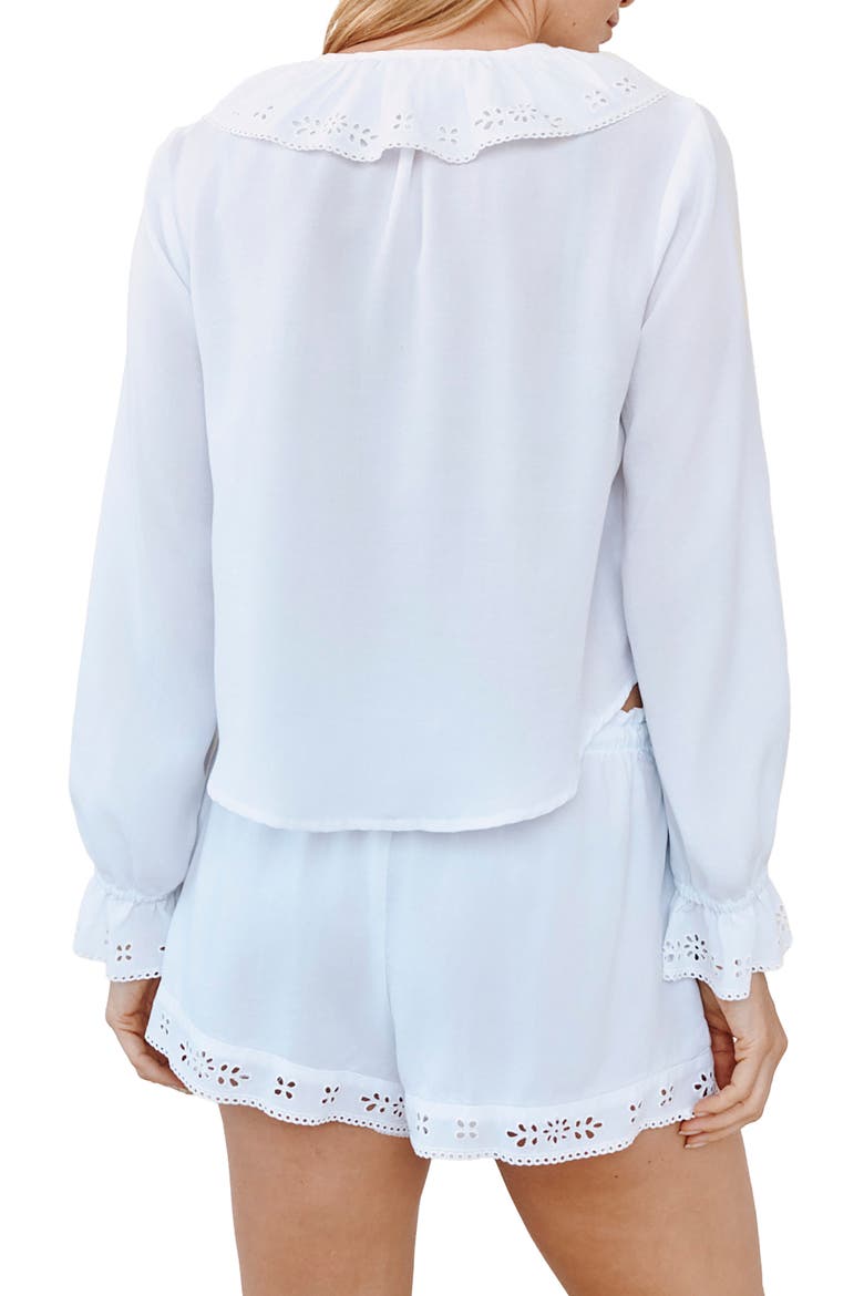 Ruffle Tie Neck Top, Alternate, color, WHITE