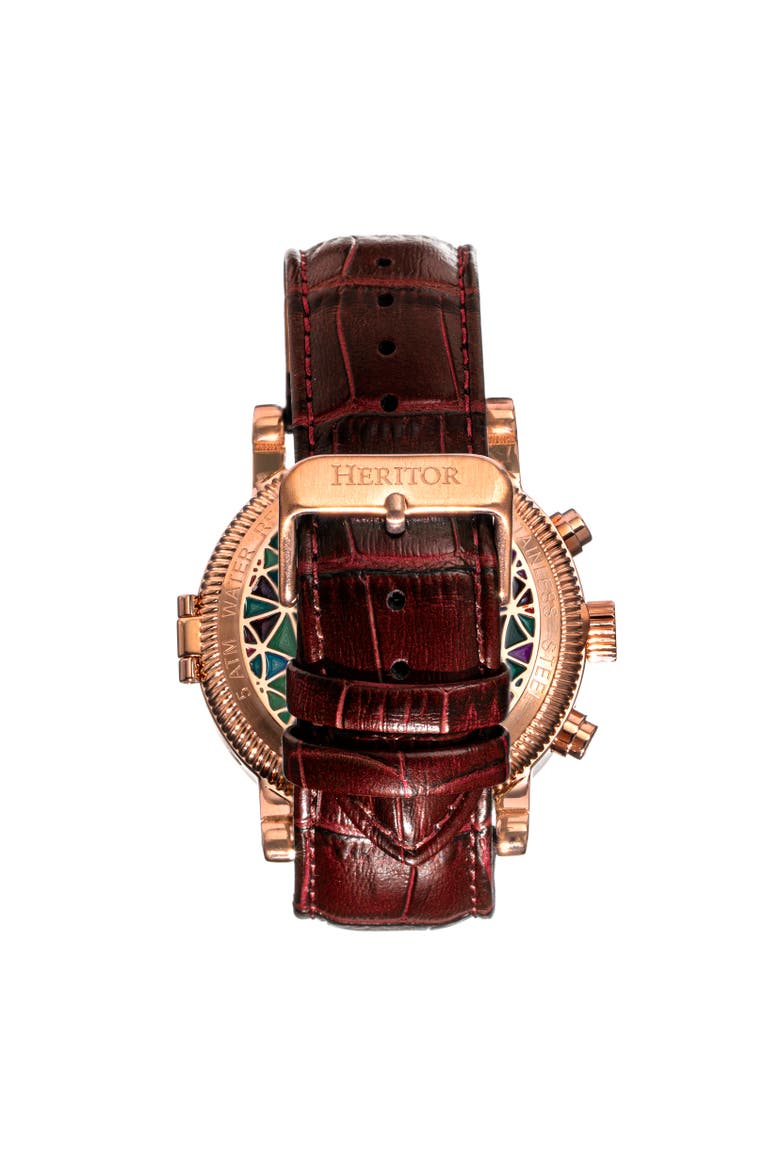 Legacy Leather-Band Watch w/Day/Date, Alternate, color, Rose Gold/Brown