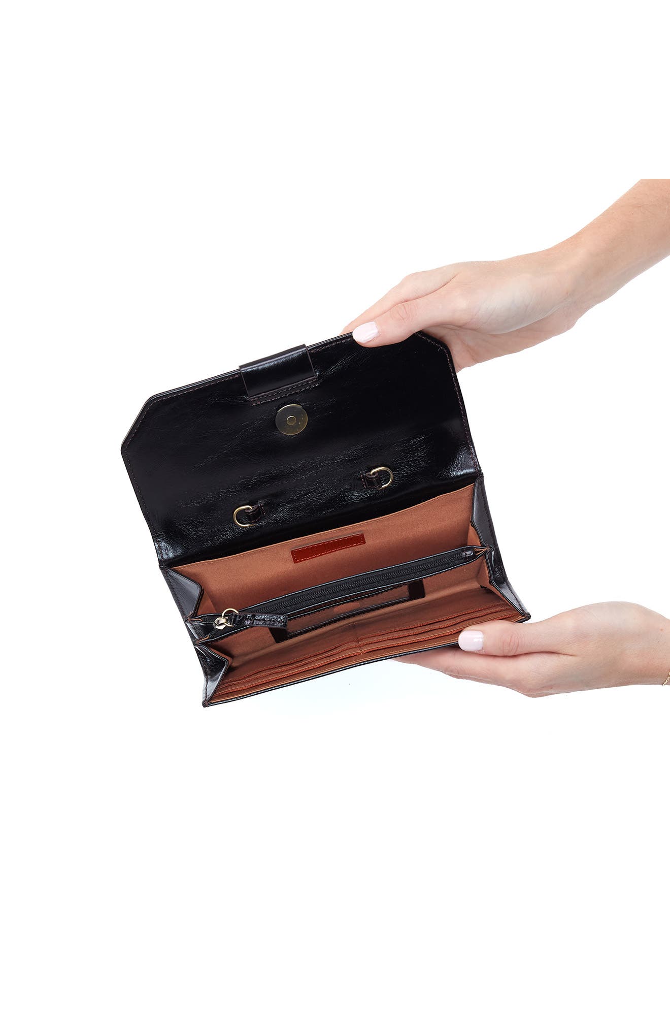 HOBO Romy Leather Wallet Crossbody, Alternate, color, Black