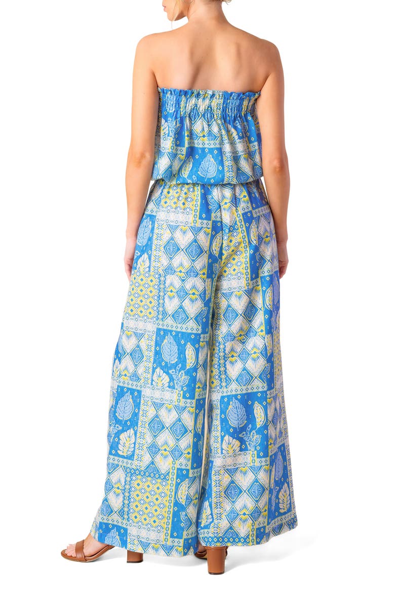 Strapless Bubble Top & Wide Leg Pant Set, Alternate, color, BLUE/ LIME