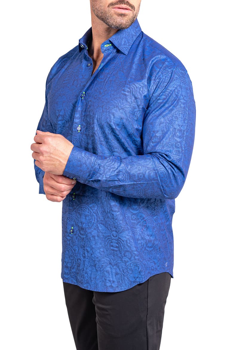 Fibonacci Ascension Contemporary Fit Button-Up Shirt, Alternate, color, BLUE