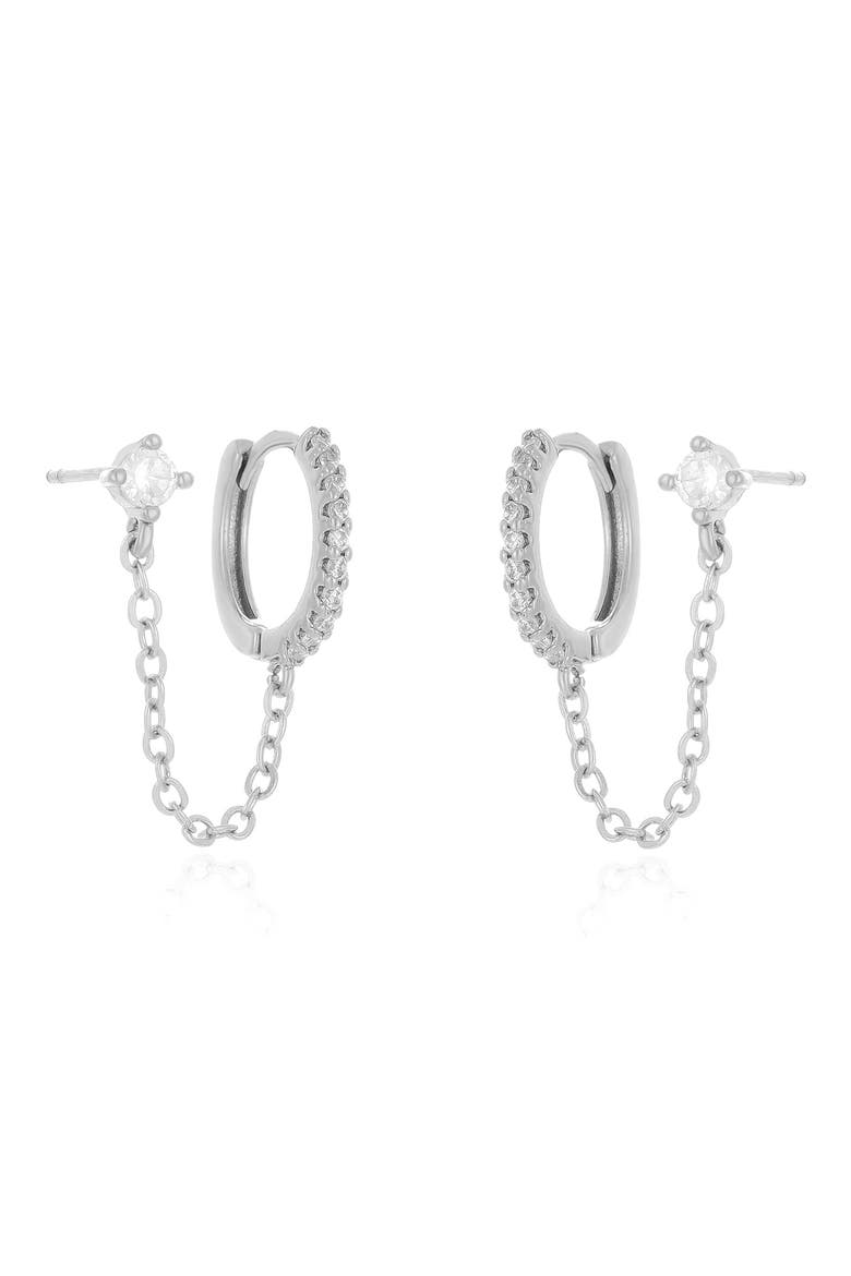 Double Piercing Chain Drop Earrings, Alternate, color, SILVER