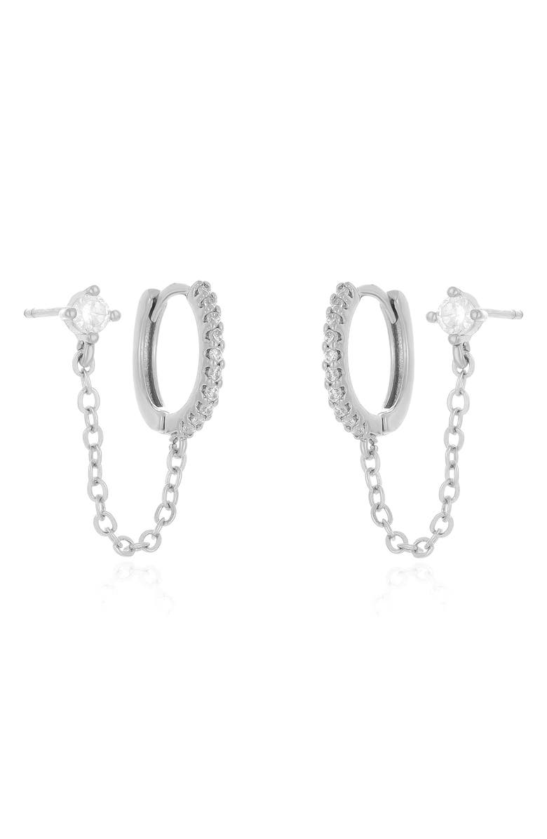Ettika Double Piercing Chain Drop Earrings, Alternate, color, Silver
