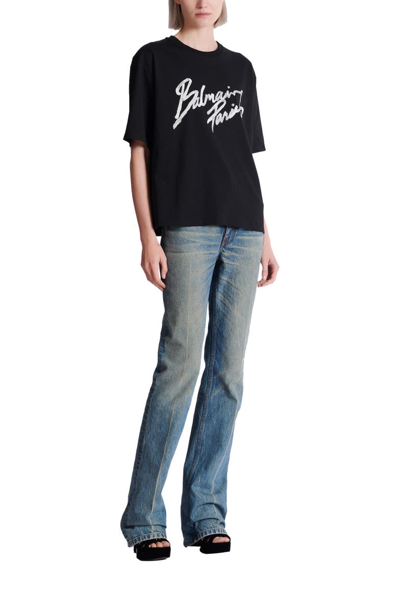 Boxy T-shirt with Balmain Paris Brush print, Main, color, black