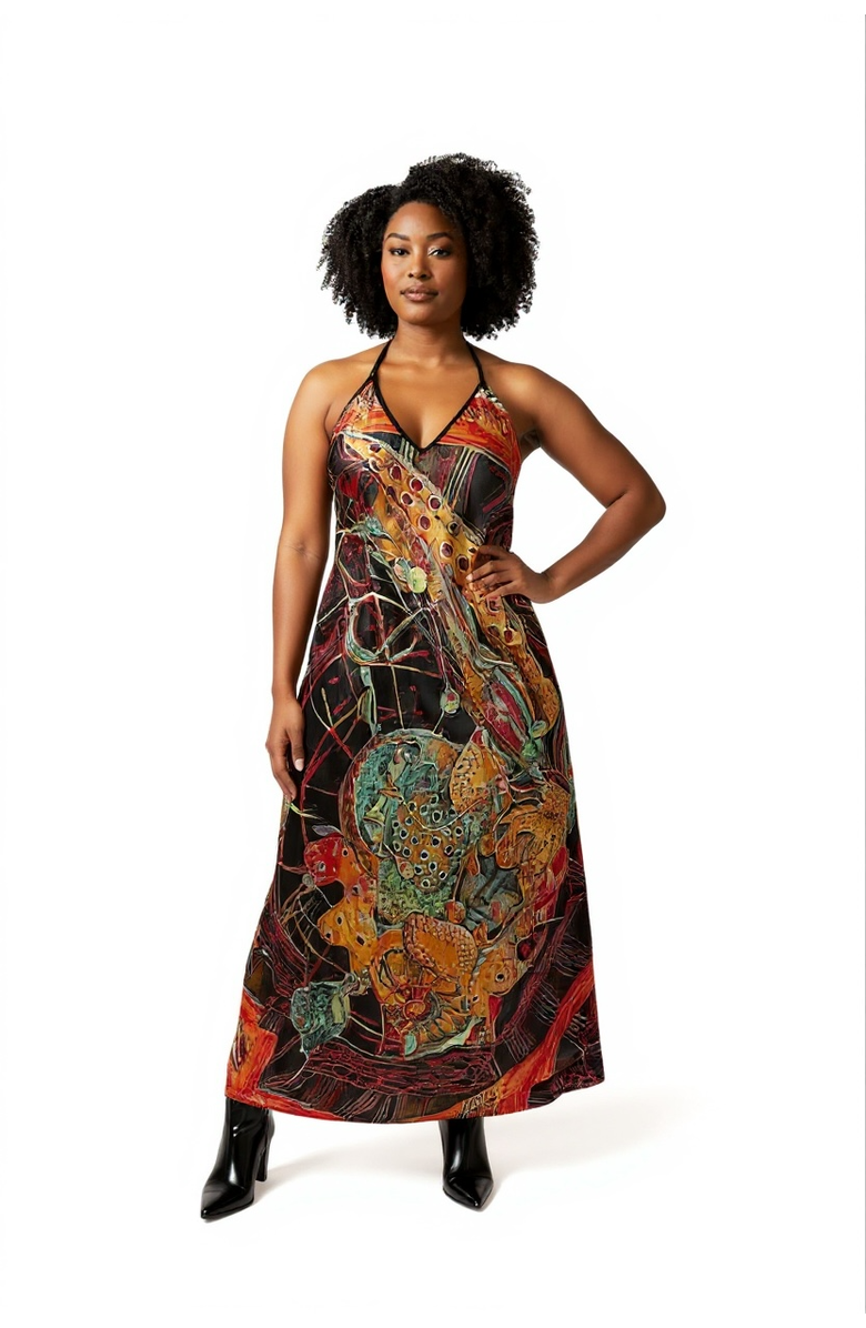 Lunaversoul Orire Afrofuturism Halter Dress, Alternate, color, Multicolor