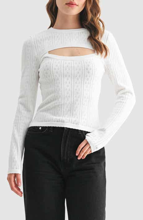 All in Favor Cutout Detail Pointelle Sweater