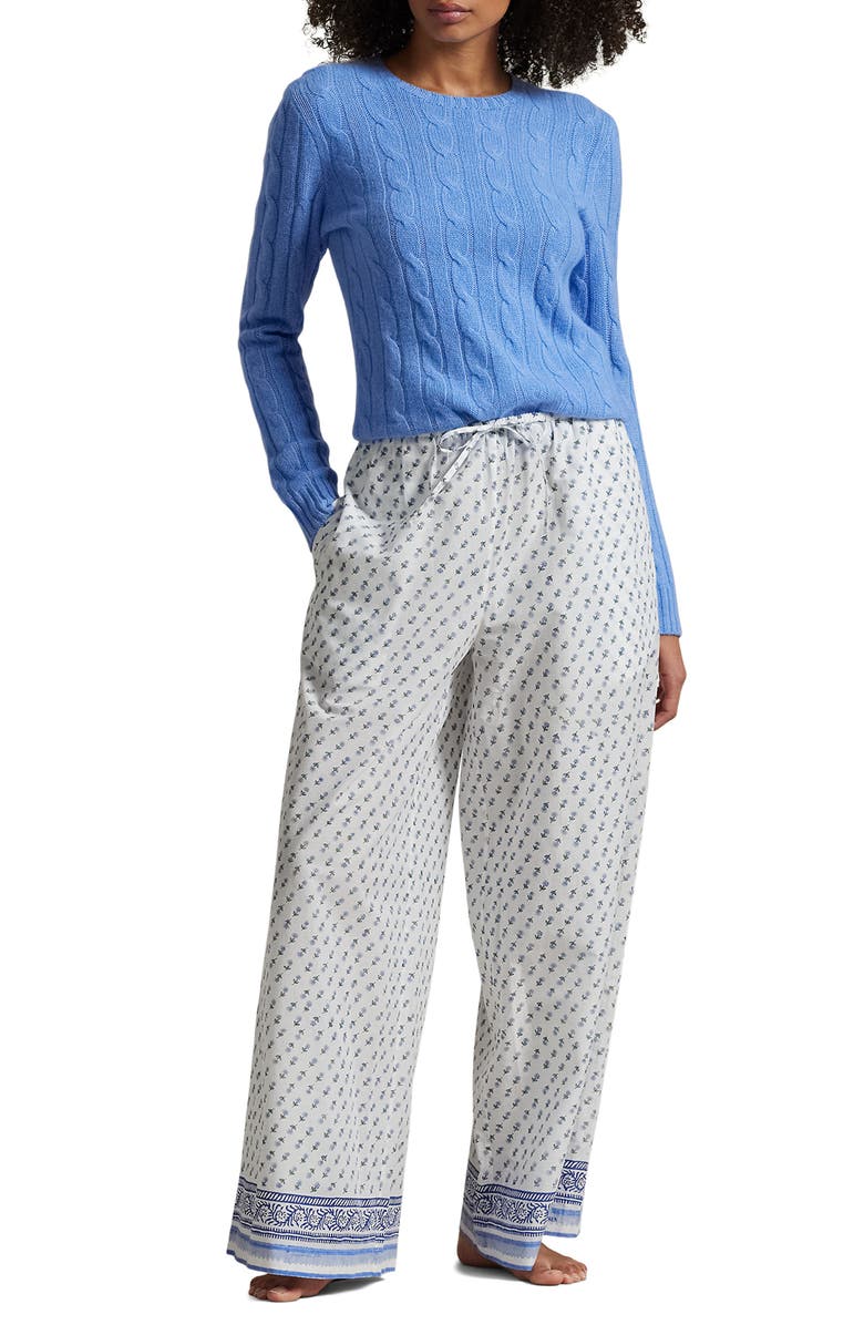 Polo Ralph Lauren Cotton Wide Leg Pajama Pants, Alternate, color, White Cloud