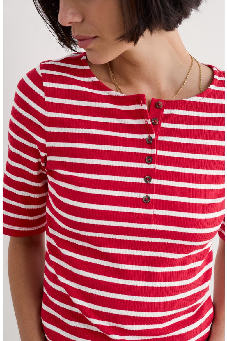 Early Orchid Stripe Cotton Rib Henley, Alternate, color, BRETON SCARLET CHALK