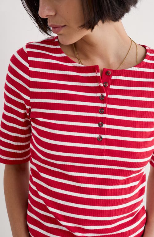 Seasalt Cornwall Early Orchid Stripe Cotton Rib Henley In Breton Scarlet Chalk