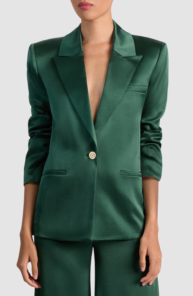 Alice + Olivia Silas Satin Blazer, Main, color, Green Mystique