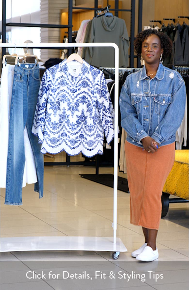 Embroidered Eyelet Cotton Button-Up Shirt, sales video thumbnail