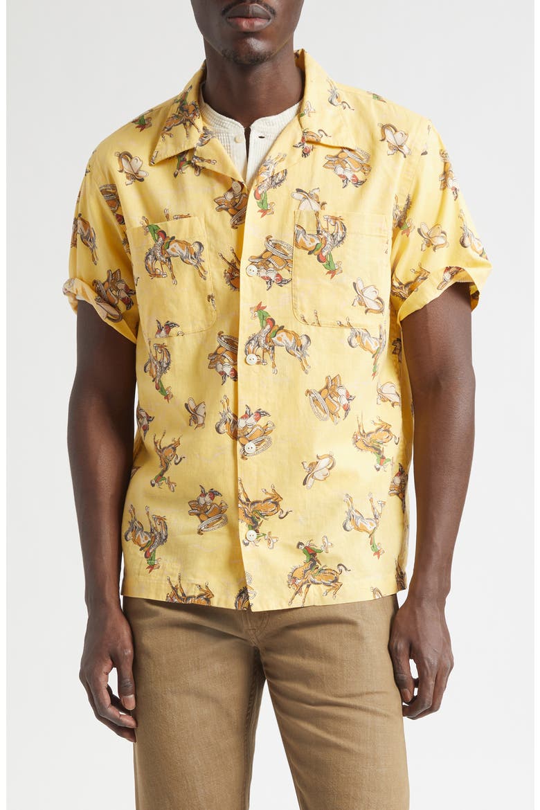 Western Print Linen & Cotton Blend Camp Shirt (Men) | Nordstrom