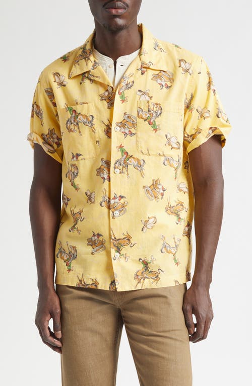 Double Rl Western Print Linen & Cotton Blend Camp Shirt In Yellow