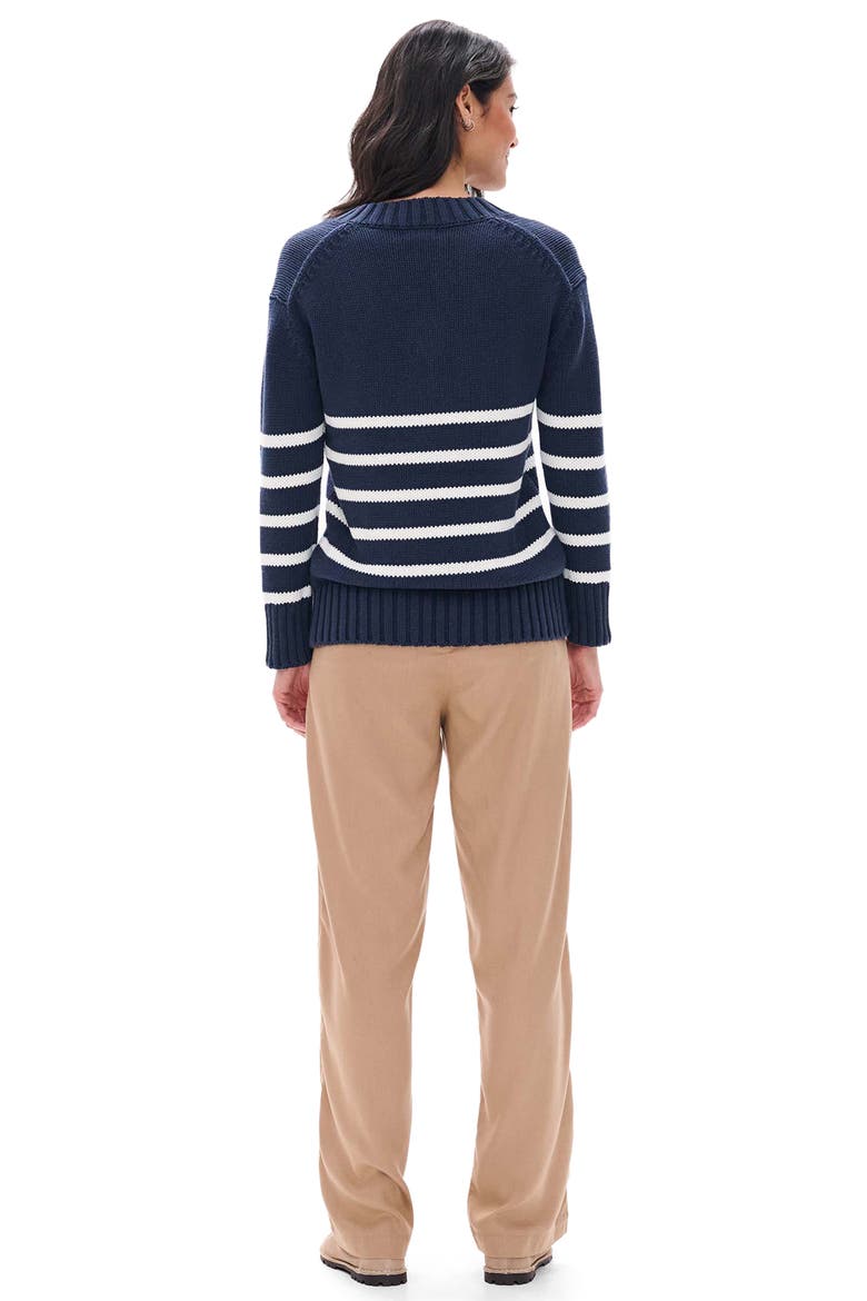 Stripe Cotton & Cashmere V-Neck Sweater, Alternate, color, NAVY