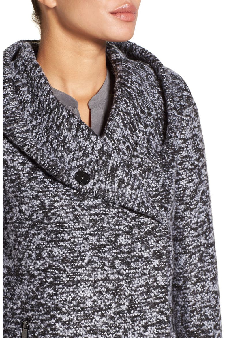 Asymetrical Tweed Duffle Coat, Alternate, color, BLACK/ GREY TWEED
