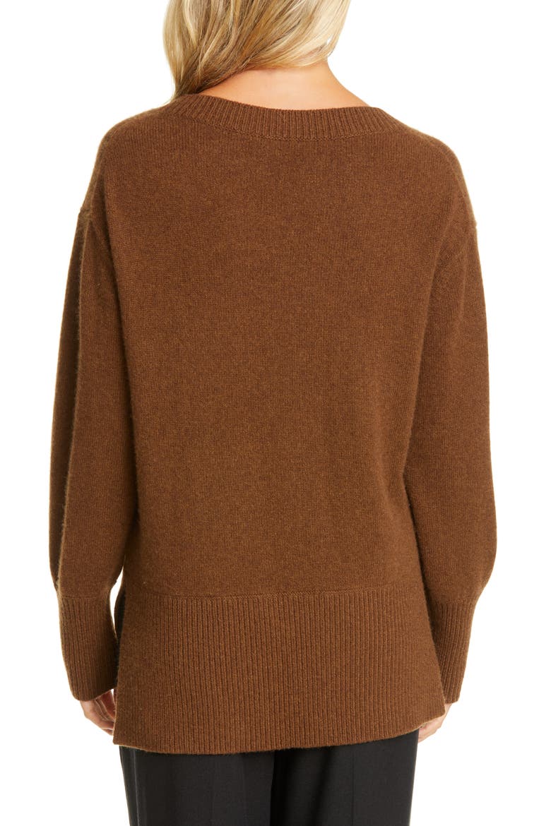 Ribbed V-Neck Cashmere Tunic Sweater, Alternate, color, HEATHER VERONA