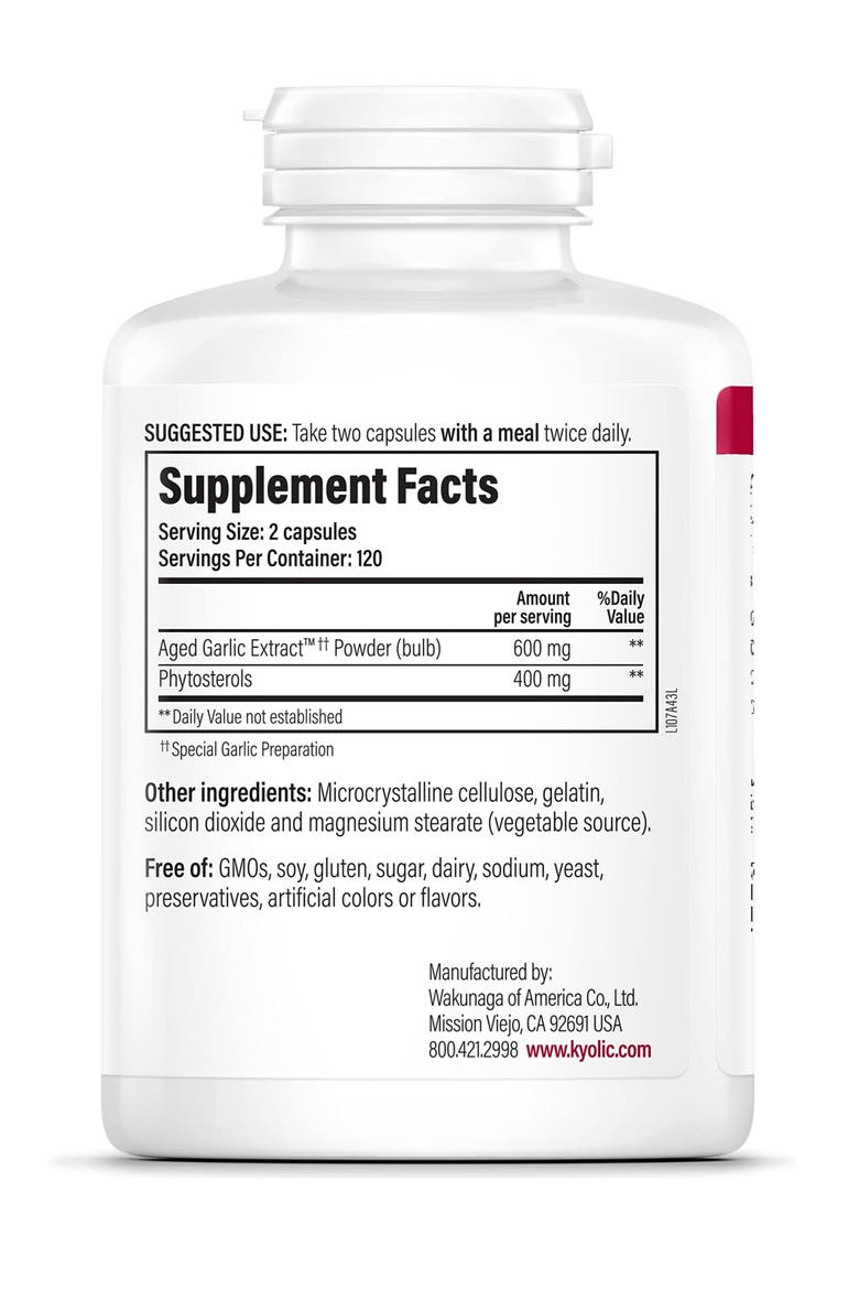 Aged Garlic Extract Formula 107, Phytosterols for Cholesterol Support, Capsules 240 Count, Alternate, color, None